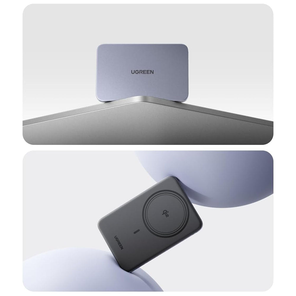 Trådløs ekstern batteri UGREEN PB580 (75984B), 5000mAh, 15W, PD + FQI, 1 x QI - 1 x USB-C, Grå