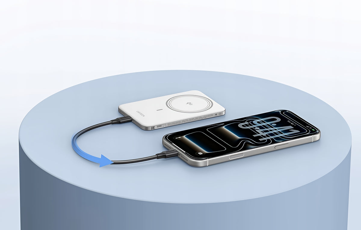 Trådløs ekstern batteri UGREEN PB580 (95931B), 5000mAh, 20W, PD + FQI, 1 x QI - 1 x USB-C, Hvit