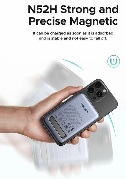 Ekstern trådløs batteri UGREEN PB562, 10000mAh, 20W, PD + FQI, 1 x QI - 1 x USB-C, Svart