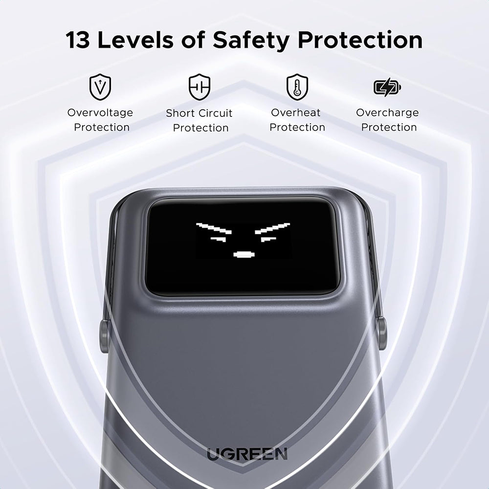 Ekstern trådløs batteri UGREEN PB764 Uno, 10000mAh, 20W, PD + FQI, 1 x QI - 1 x USB-C, Grå