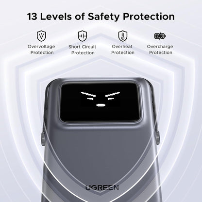 Ekstern trådløs batteri UGREEN PB764 Uno, 10000mAh, 20W, PD + FQI, 1 x QI - 1 x USB-C, Grå