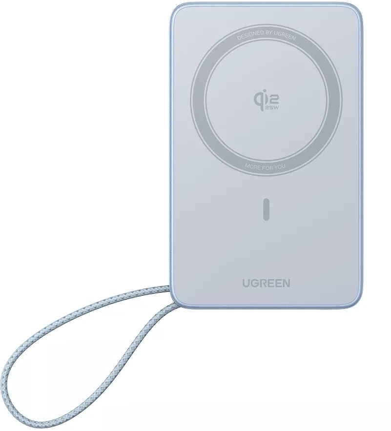 Trådløs ekstern batteri UGREEN MagFlow PB773 (65958), 10000mAh, 25W, PD + FQI, 1 x QI - 2 x USB-C, Blå