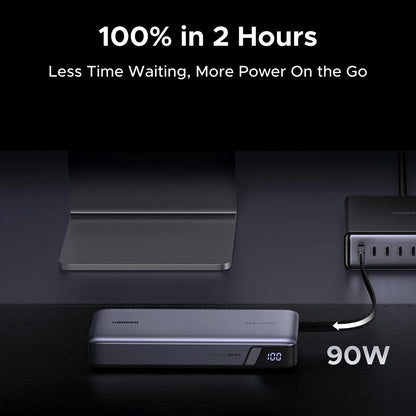 UGREEN PB726 Ekstern Batteri (55995B), 25000mAh, 165W, QC + PD, 1 x USB-A - 3 x USB-C, Grå