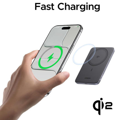 Trådløs ekstern batteri UGREEN PB580 (75984B), 5000mAh, 15W, PD + FQI, 1 x QI - 1 x USB-C, Grå
