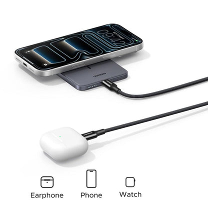 Trådløs ekstern batteri UGREEN PB580 (75984B), 5000mAh, 15W, PD + FQI, 1 x QI - 1 x USB-C, Grå