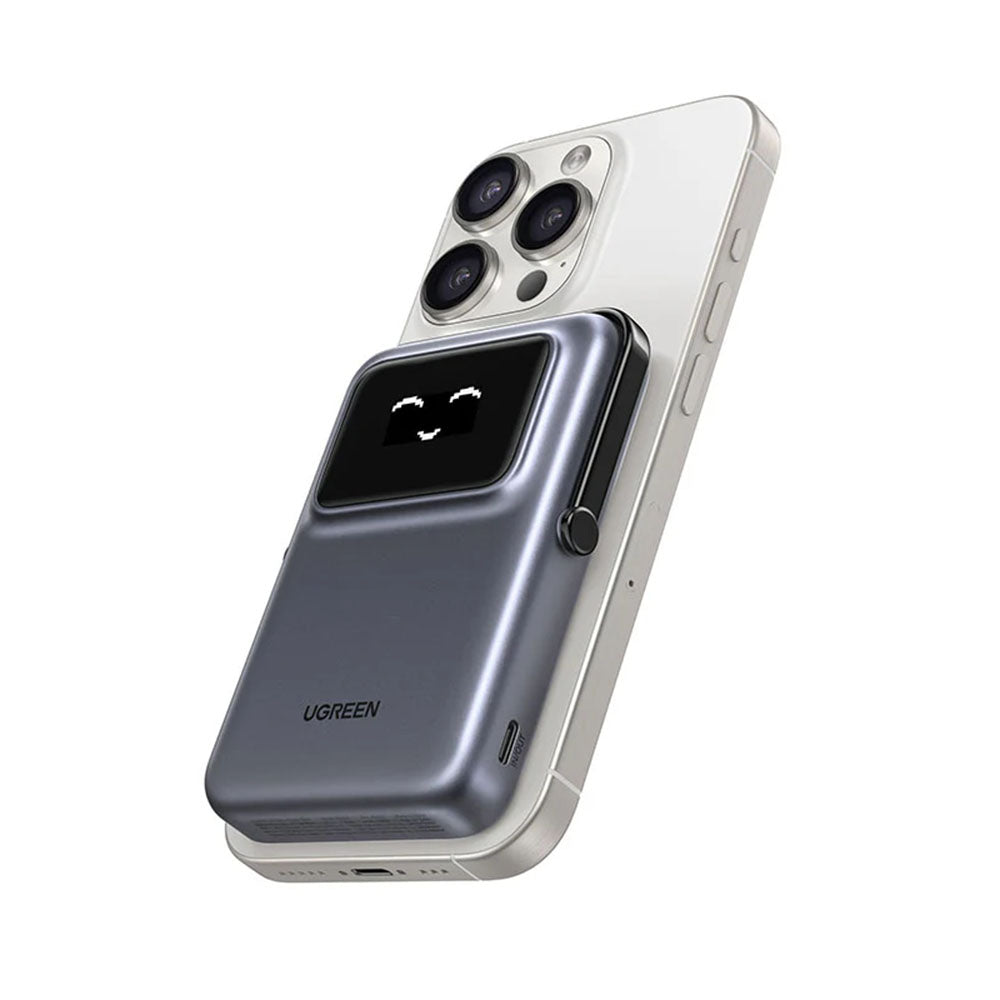 Ekstern trådløs batteri UGREEN PB764 Uno, 10000mAh, 20W, PD + FQI, 1 x QI - 1 x USB-C, Grå