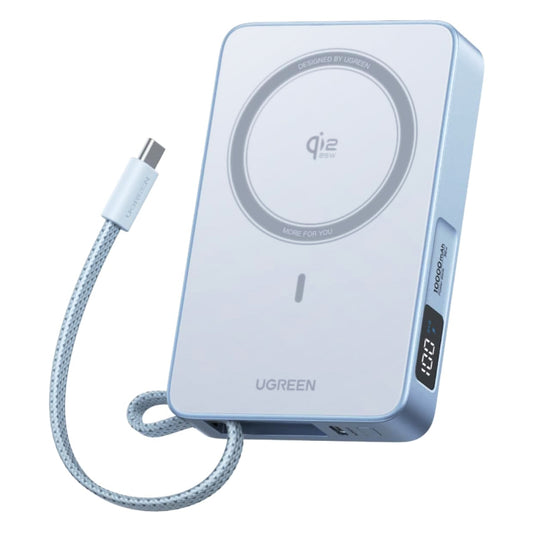 Trådløs Ekstern Batteri UGREEN MagFlow PB773 (65958B), 10000mAh, 25W, PD + FQI, 1 x QI - 2 x USB-C, Blå