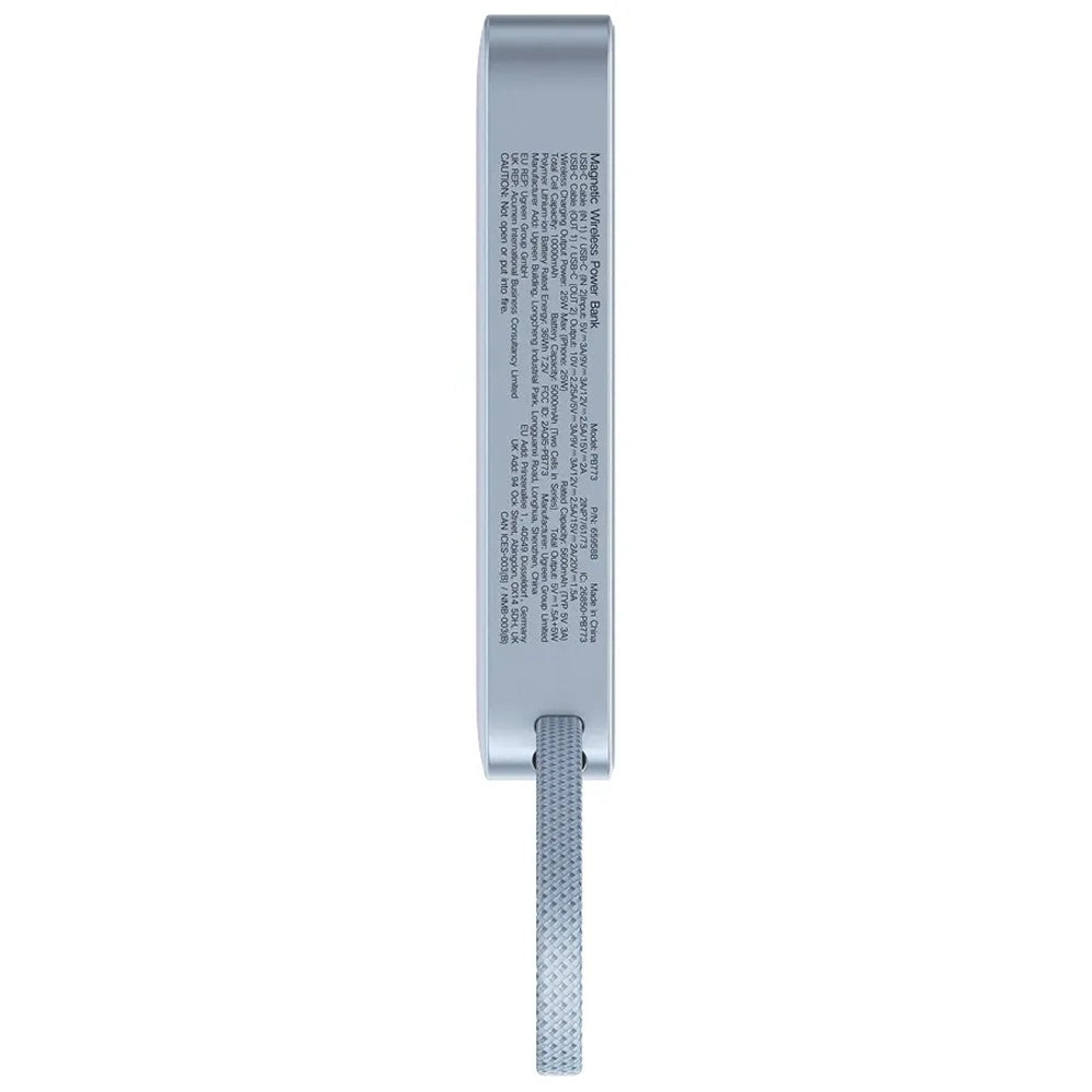 Trådløs Ekstern Batteri UGREEN MagFlow PB773 (65958B), 10000mAh, 25W, PD + FQI, 1 x QI - 2 x USB-C, Blå