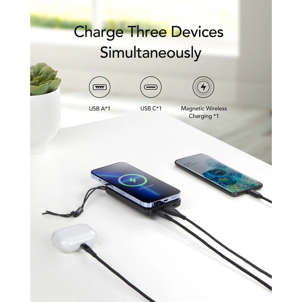Ekstern trådløs batteri Veger VP1151 / W1151, 10000mAh, 22.5W, QC + PD + FQI, 1 x QI - 1 x USB-A - 1 x USB-C, Svart