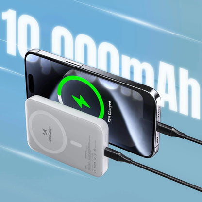 Ekstern trådløs batteri WZK WRW349YWS, 10000mAh, 20W, PD + FQI, 1 x QI - 1 x USB-C, Hvit