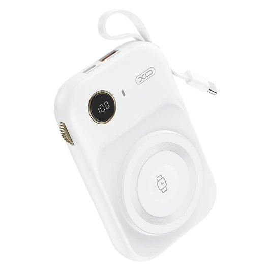 Trådløst Eksternt Batteri XO Design PR270, 10000mAh, 22.5W, QC + PD + QI, 1 x QI - 1 x USB-A - 1 x USB-C, Hvit