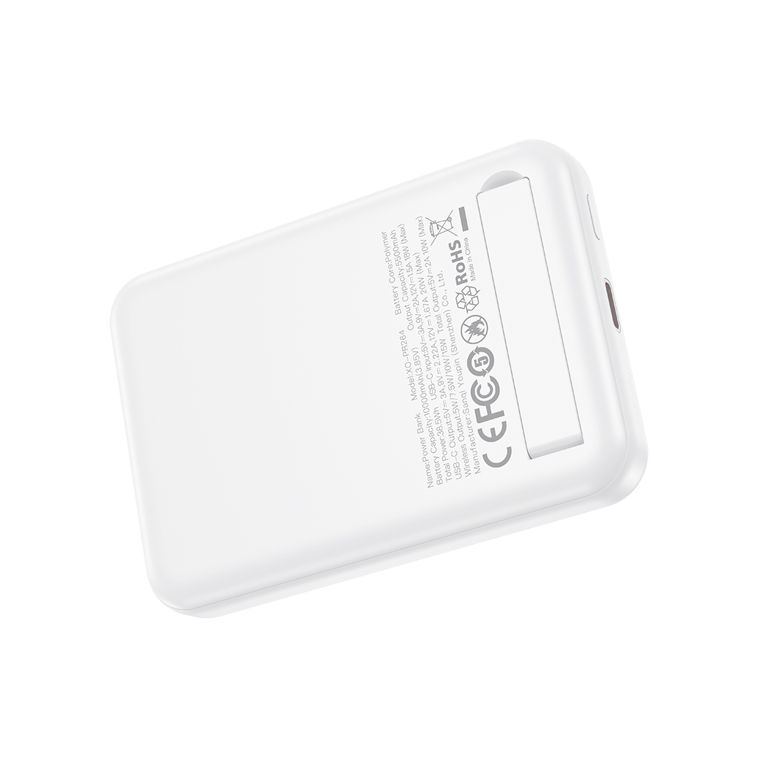 Trådløst Eksternt Batteri XO Design PR264, 10000mAh, 20W, PD + FQI, 1 x USB-C, Hvit