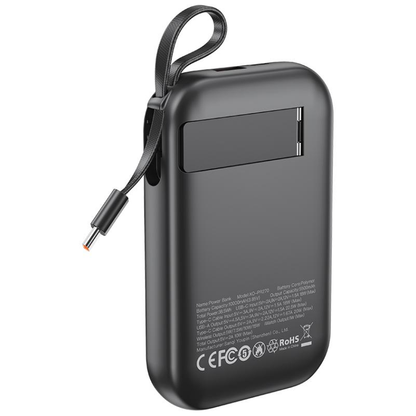 Trådløs Ekstern Batteri XO Design PR270, 10000mAh, 22.5W, QC + PD + QI, 1 x QI - 1 x USB-A - 1 x USB-C, Svart