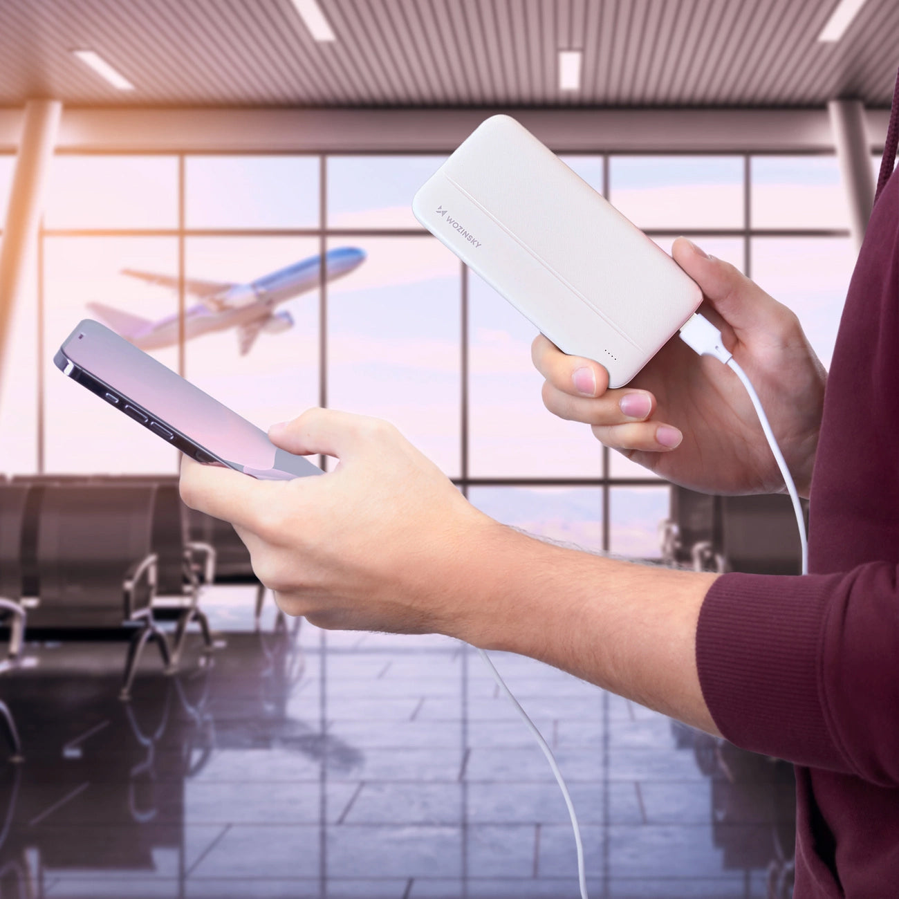 Ekstern batteri WZK WPBWE1, 10000mAh, 10W, 2 x USB-A, Hvit