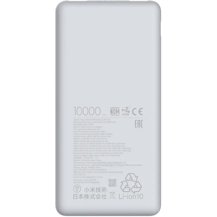 Xiaomi Lite Ekstern Batteri, 10000mAh, 22.5W, QC + PD, 1 x USB-C - 2 x USB-A, Hvit BHR9350GL