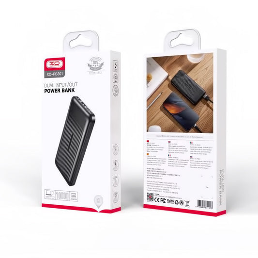 Ekstern Batteri XO Design PB301, 10000mAh, 10W, 2 x USB-A, Svart