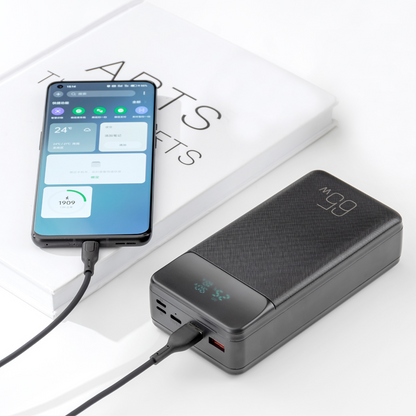 Ekstern batteri XO Design PR201, 30000mAh, 65W, QC + PD, 1 x USB-C - 2 x USB-A, Svart