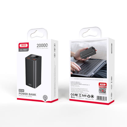 Ekstern Batteri XO Design PB97, 20000mAh, 65W, QC + PD, 2 x USB-A - 2 x USB-C, Svart