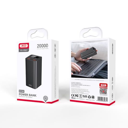 Ekstern Batteri XO Design PB97, 20000mAh, 65W, QC + PD, 2 x USB-A - 2 x USB-C, Svart