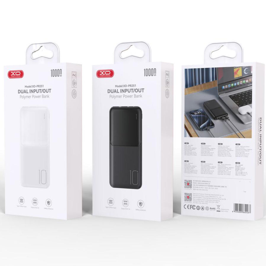 Ekstern Batteri XO Design PR252, 20000mAh, 10W, 2 x USB-A, Svart