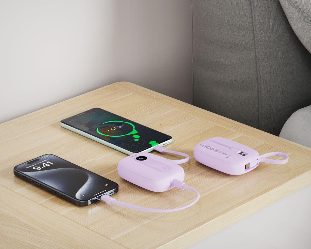 Ekstern batteri XO Design PR246, 10000mAh, 22.5W, PD, 1 x Lightning - 2 x USB-C, Lilla