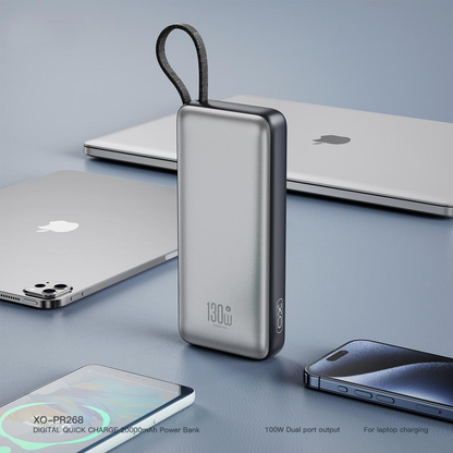 Ekstern Batteri XO Design PR268, 20000mAh, 130W, QC + PD, 1 x USB-A - 2 x USB-C, Grå