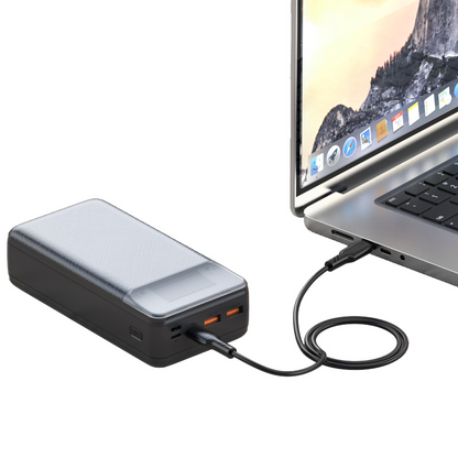 Ekstern batteri XO Design PR201, 30000mAh, 65W, QC + PD, 1 x USB-C - 2 x USB-A, Svart