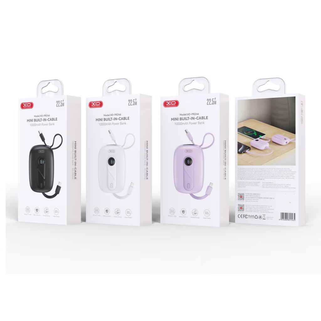 Ekstern batteri XO Design PR246, 10000mAh, 22.5W, PD, 1 x Lightning - 2 x USB-C, Lilla