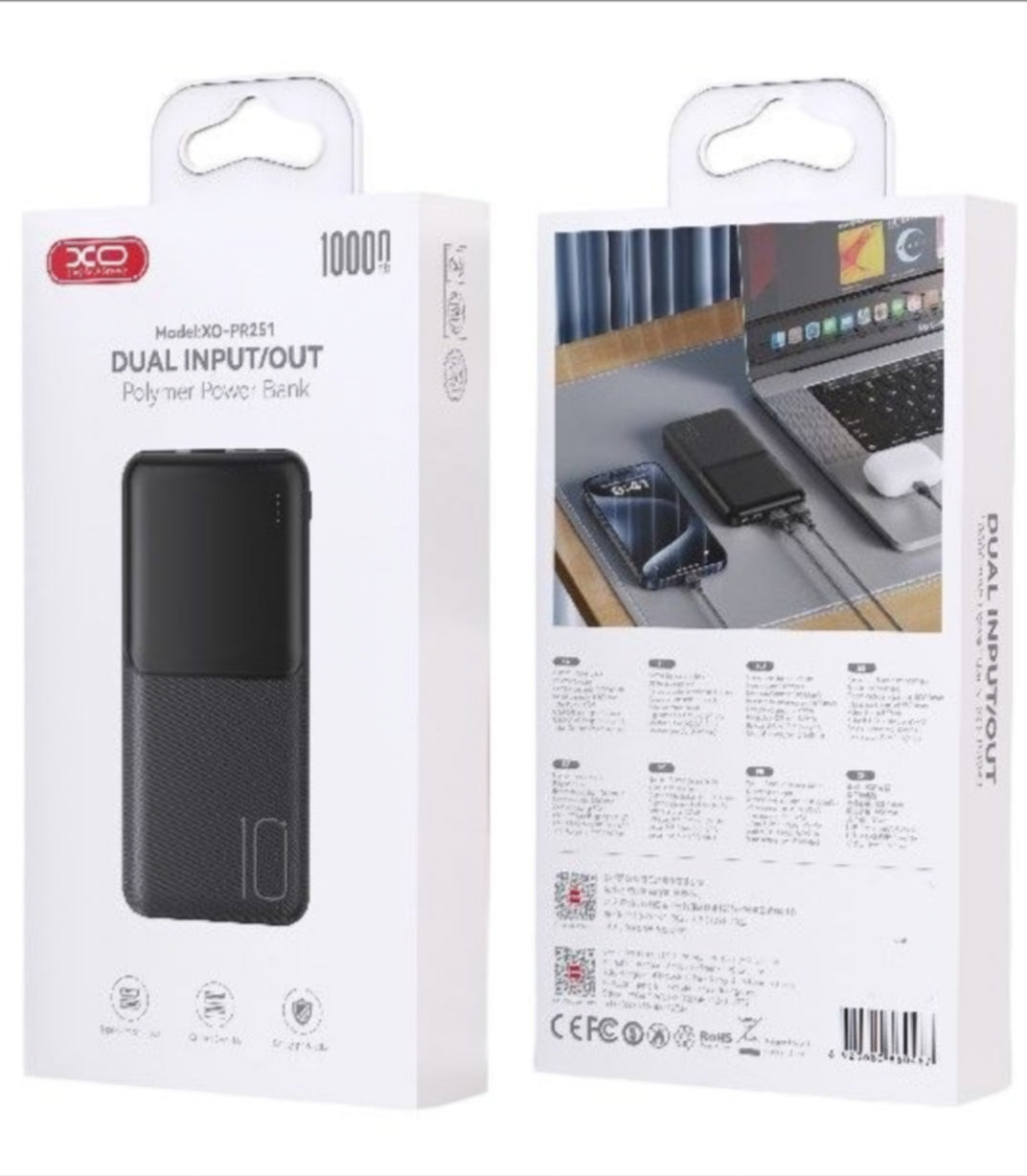 Ekstern batteri XO Design PR251, 10000mAh, 10W, 2 x USB-A, Svart