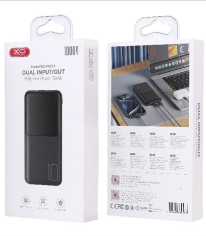 Ekstern batteri XO Design PR251, 10000mAh, 10W, 2 x USB-A, Svart