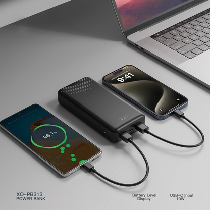 Ekstern batteri XO Design PB313, 20000mAh, 10W, 2 x USB-A, Svart