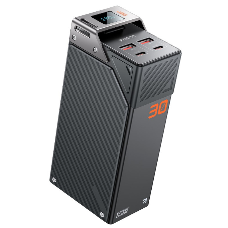 Yesido YP62 Ekstern Batteri, 30000mAh, 22.5W, QC + PD, 2 x USB-A - 2 x USB-C, Svart