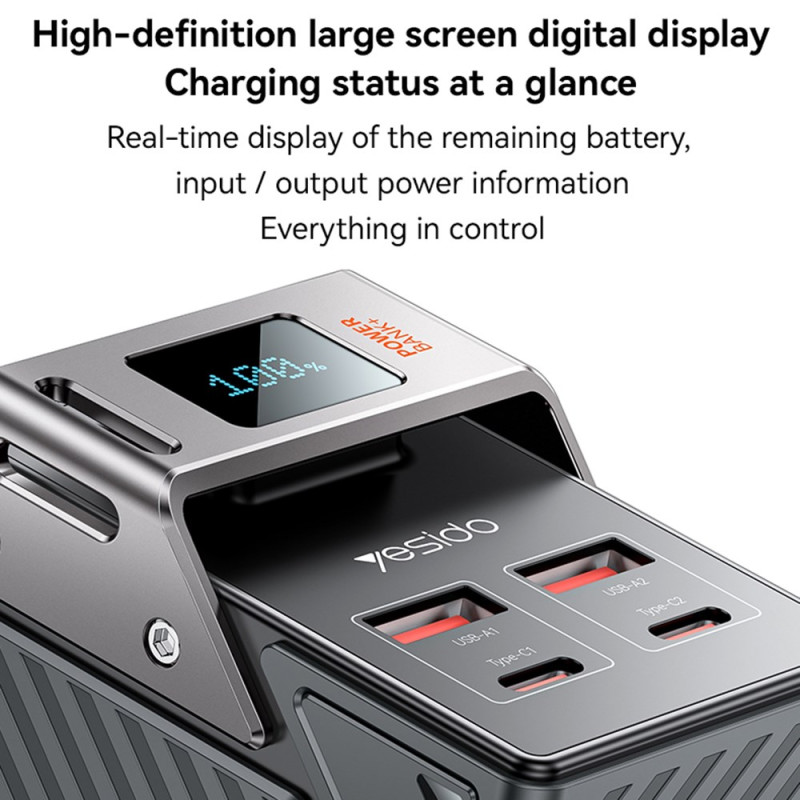 Yesido YP62 Ekstern Batteri, 30000mAh, 22.5W, QC + PD, 2 x USB-A - 2 x USB-C, Svart