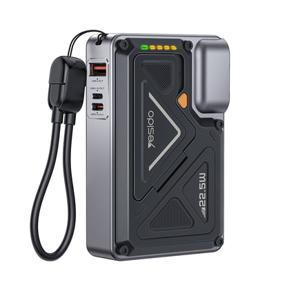 Ekstern batteri Yesido YP89, 10000mAh, 22.5W, QC + PD + FQI, 1 x Lightning - 1 x QI - 1 x USB-A - 1 x USB-C, Grå