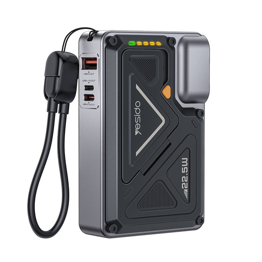 Ekstern batteri Yesido YP89, 10000mAh, 22.5W, QC + PD + FQI, 1 x Lightning - 1 x QI - 1 x USB-A - 1 x USB-C, Grå