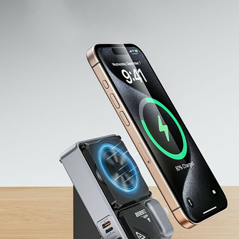 Ekstern batteri Yesido YP89, 10000mAh, 22.5W, QC + PD + FQI, 1 x Lightning - 1 x QI - 1 x USB-A - 1 x USB-C, Grå