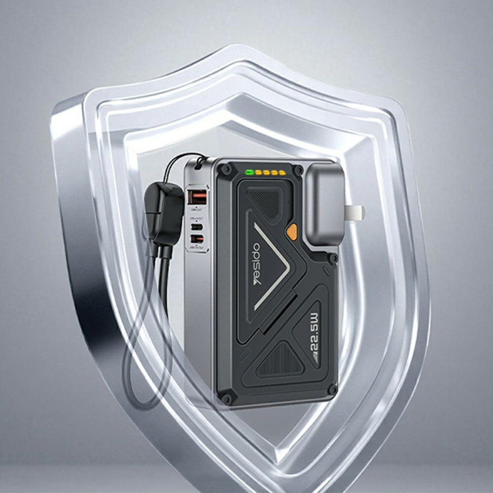 Ekstern batteri Yesido YP89, 10000mAh, 22.5W, QC + PD + FQI, 1 x Lightning - 1 x QI - 1 x USB-A - 1 x USB-C, Grå