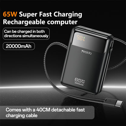 Yesido YP97 Ekstern Batteri, 20000mAh, 65W, PD, 2 x USB-C, Grå