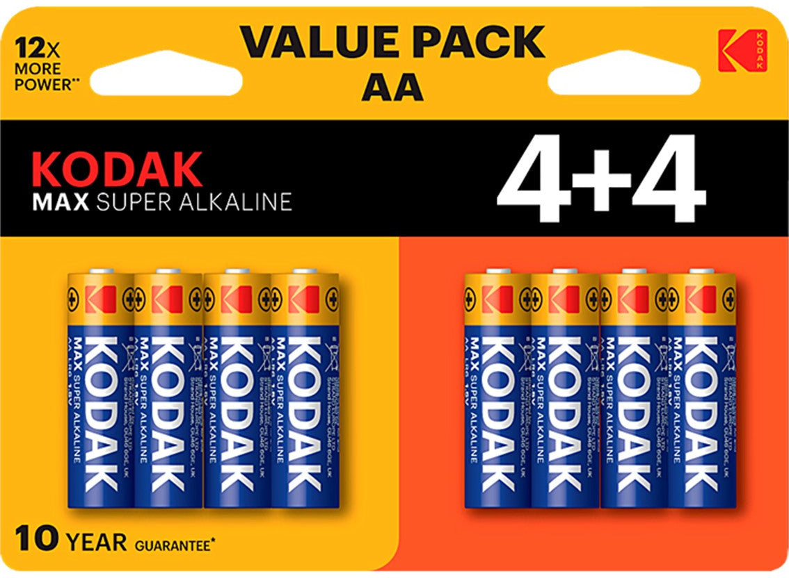 Kodak Max Alkaline batteri, AA / LR6, Sett med 8 stk EKSTD30419902P8