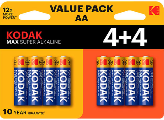 Kodak Max Alkaline batteri, AA / LR6, Sett med 8 stk EKSTD30419902P8