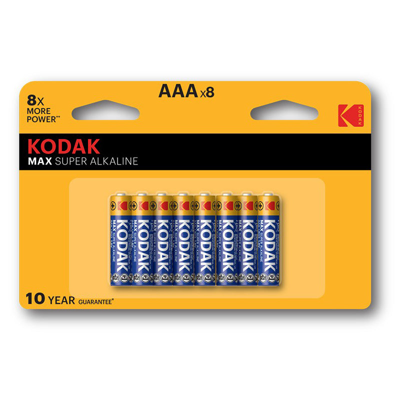 Batteri Kodak Max Alkaline, AAA / LR3, Sett med 8 stk EKSTD30419896P8