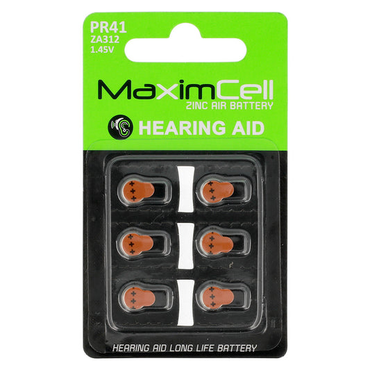 MaximCell Zinc Air-batteri, PR41 / ZA312, Sett med 6 stk