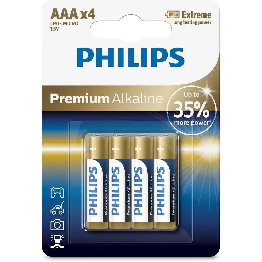 Philips Premium-batteri, AAA / LR3, Sett med 4 stk Phil-LR03M4B/10