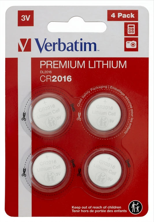 Verbatim Premium-batteri, CR2016, Sett med 4 stk 49531