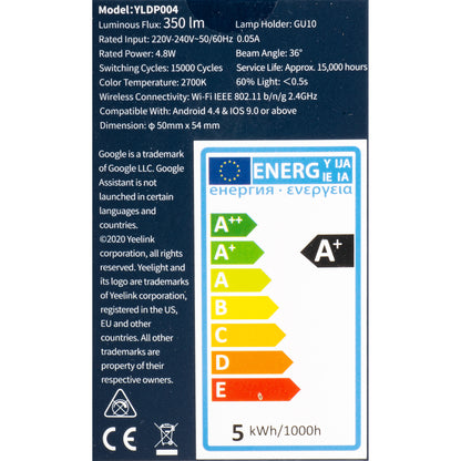 Yeelight W1 LED-pære, Wi-Fi, GU10, 4.8W, 2700K, 350lm YLDP004