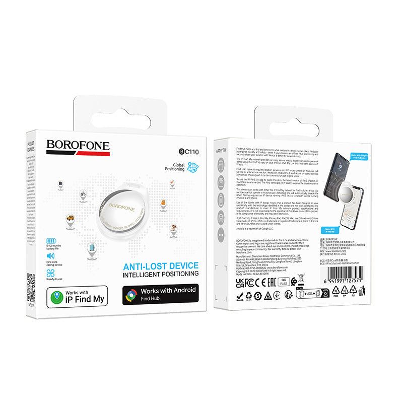 Borofone SmartTag BC110 for iOS / Android Series, Hvit