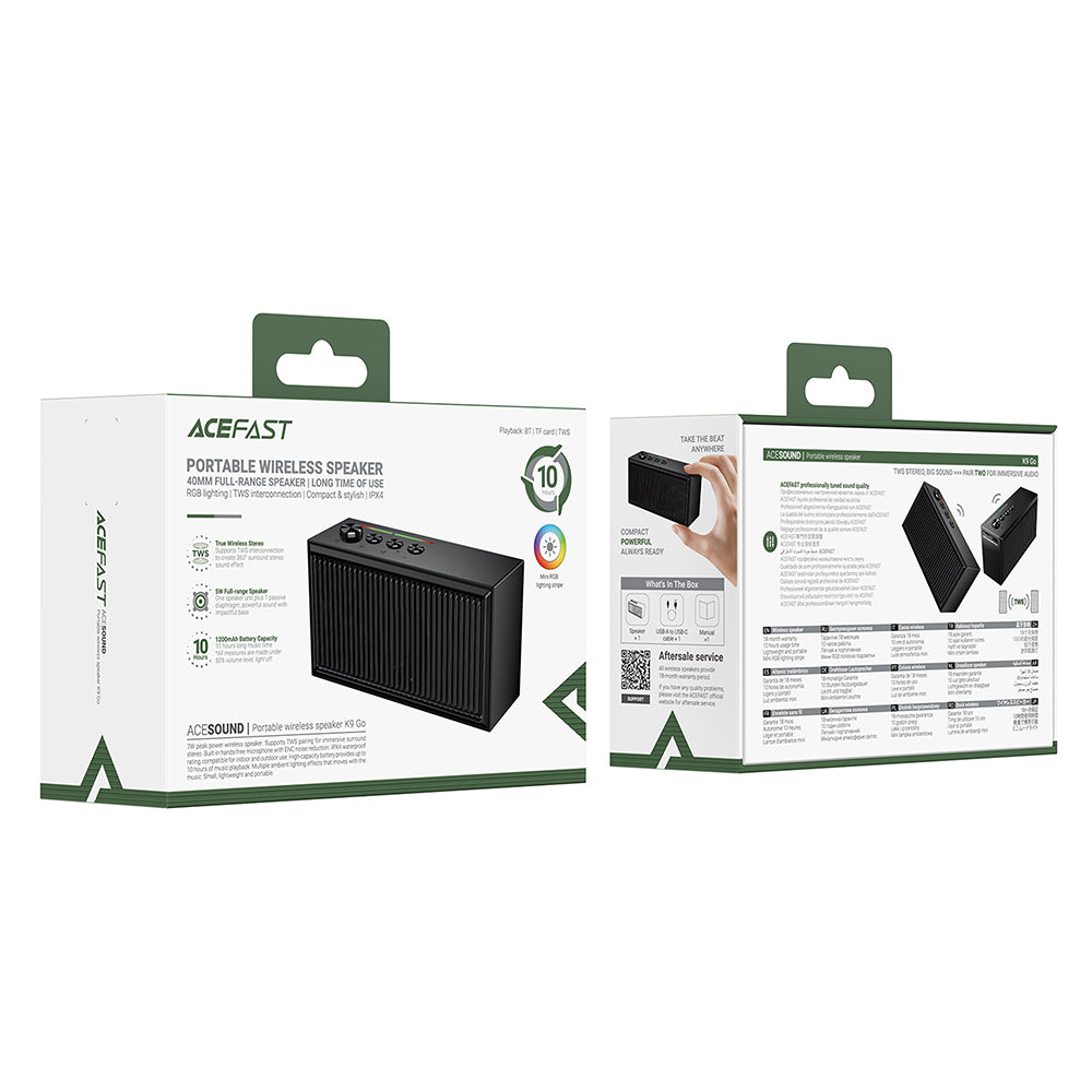 Bluetooth-høyttaler Acefast K9 Go, 7W, TWS, RGB, vanntett, svart