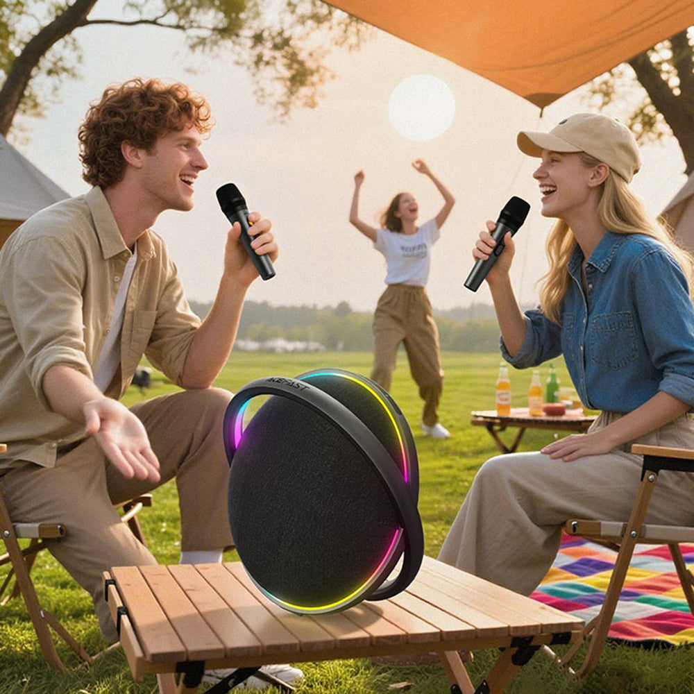 Acefast Karaoke K5 Max Bluetooth-høyttaler, 350W, TWS, RGB, vanntett, svart