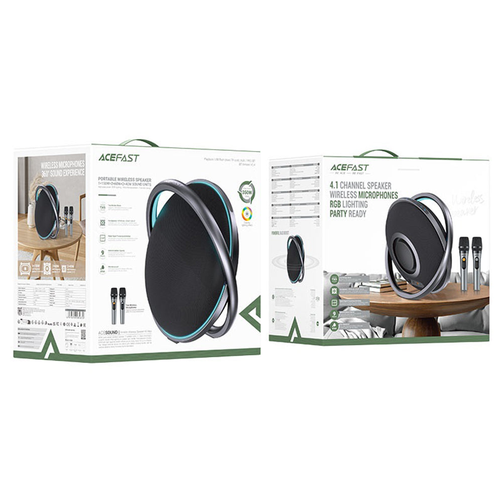 Acefast Karaoke K5 Max Bluetooth-høyttaler, 350W, TWS, RGB, vanntett, svart