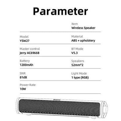 Bluetooth-høyttaler Yesido YSW27, 10W, RGB, Svart